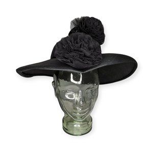 Vintage Millinery Design Studio Black Derby Wide Brim Hat